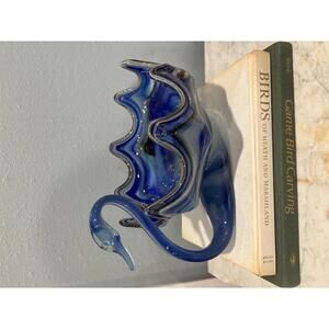 Vintage Blue Art Glass Swan Bowl Hand Blown Murano Style Sculpture